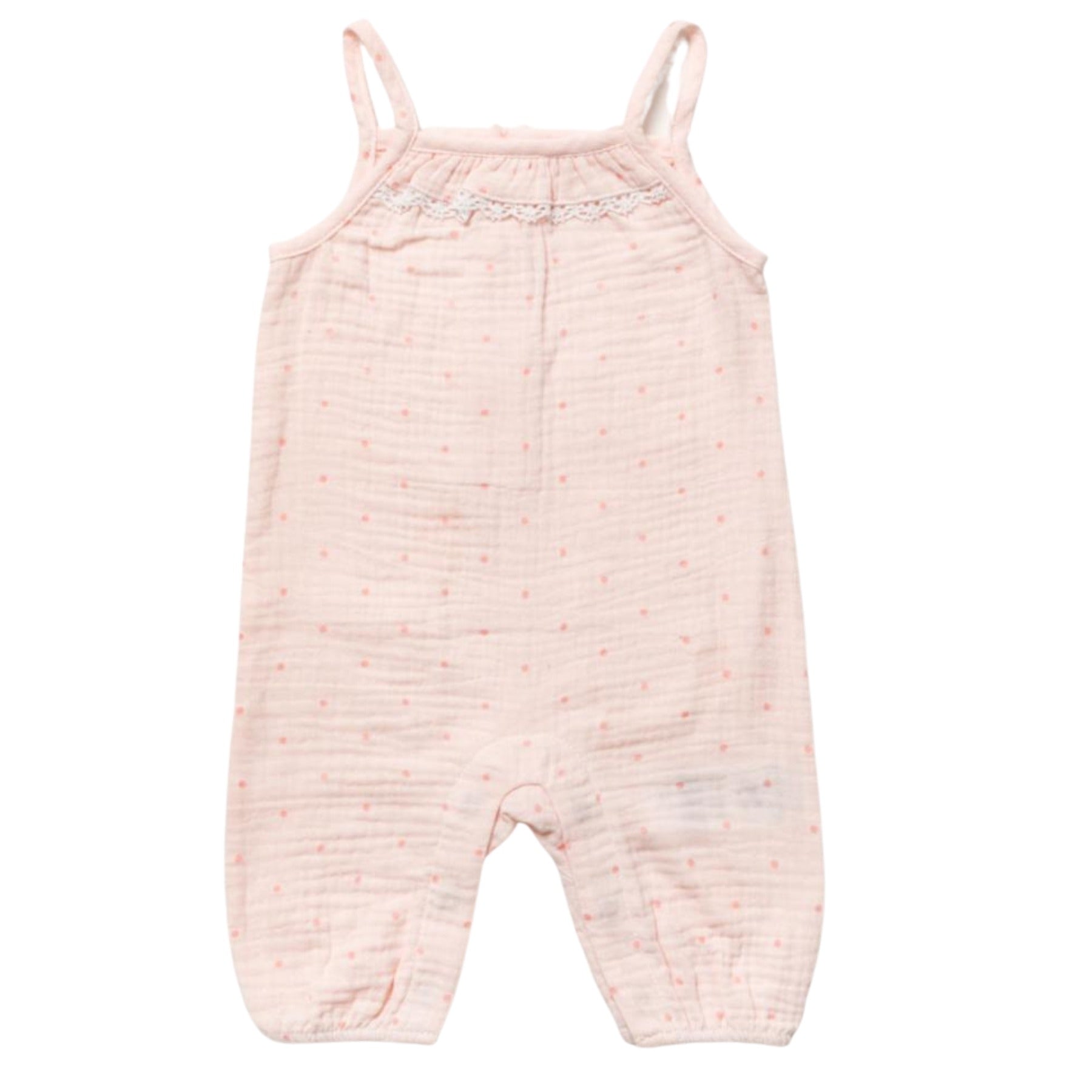 Pink baby romper with thin straps on a white background | Adorababy
