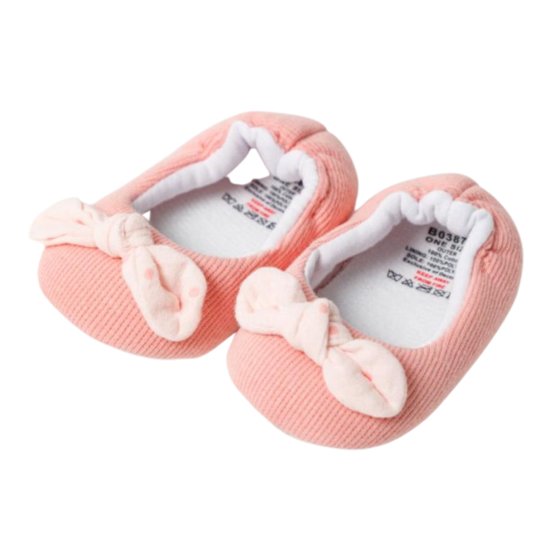Pair of pink baby shoes with bow details on a white background | Adorababy