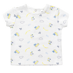 White t-shirt with boats pattern on a white background