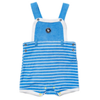 Bright Blue Stripe Terry Baby Dungarees, Jersey T-shirt & Hat Set