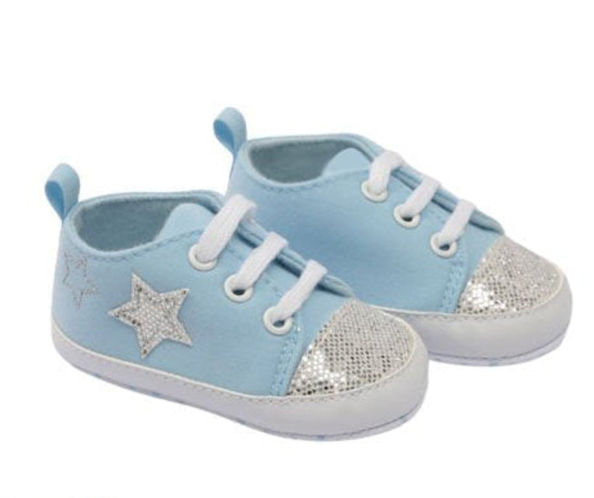 SOFT TOUCH Baby Blue & Silver Sparkle Baby Shoes AdoraBaby.co.uk