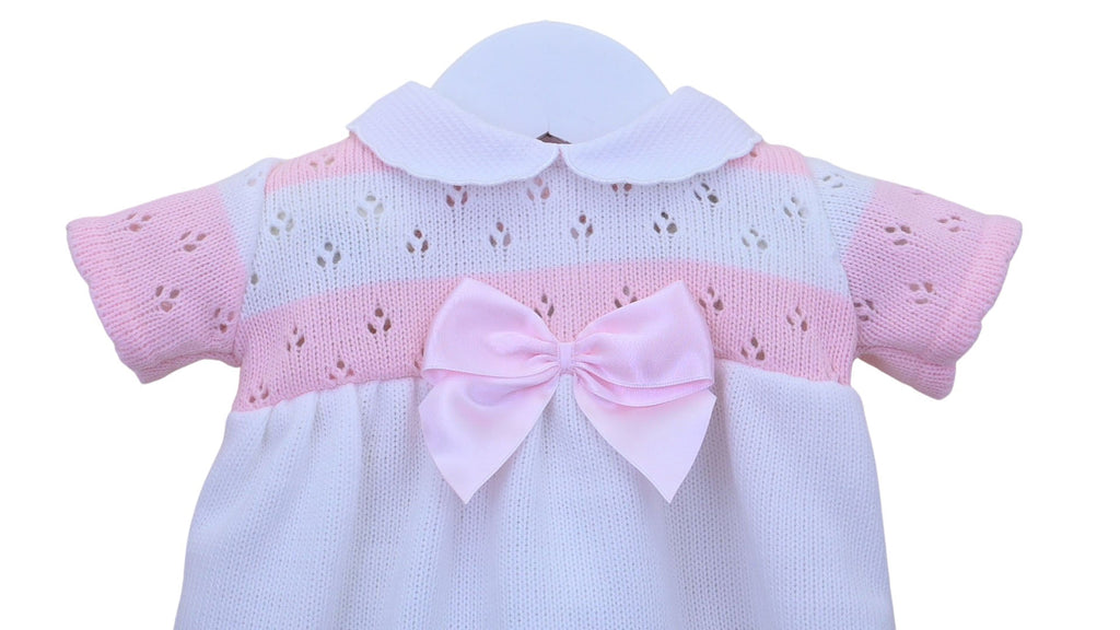 PEX PEX Alice Baby Girls Pink & White Knit Dress with Bow - The Baby Place