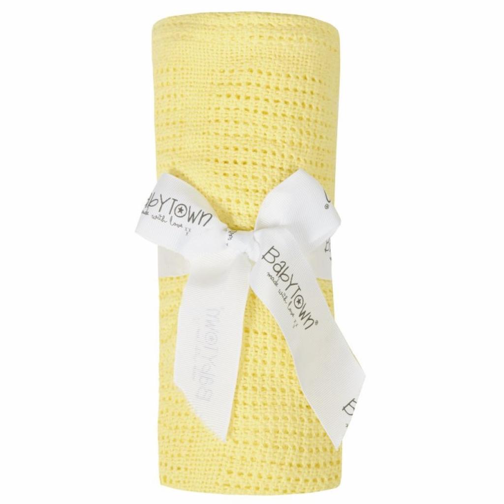 Lemon yellow cotton cellular baby blanket - Adorababy.co.uk