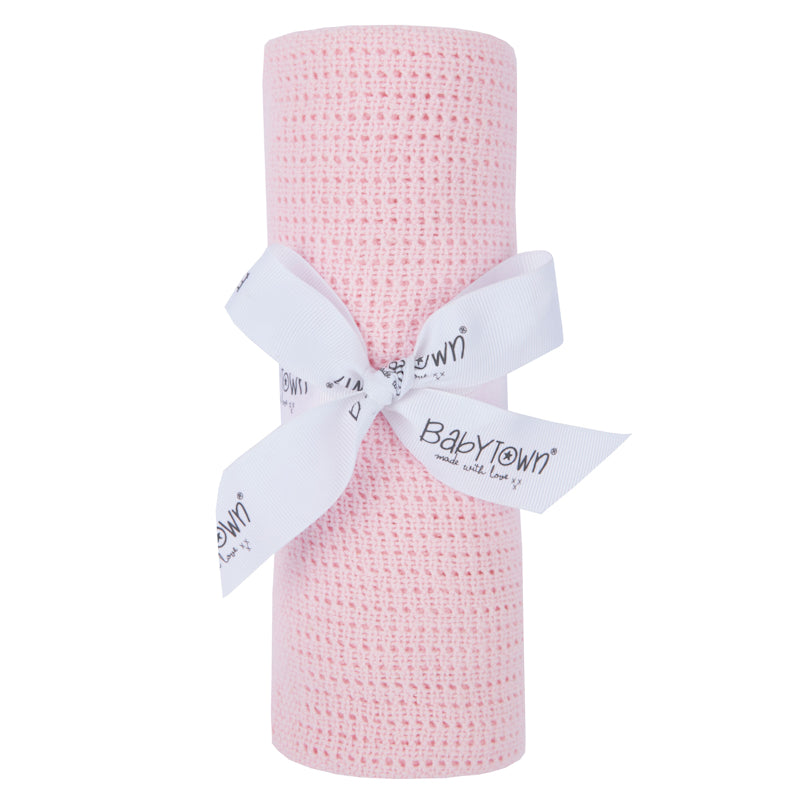 Pink 100% Cotton soft cellular baby blanket - Adorababy.co.uk