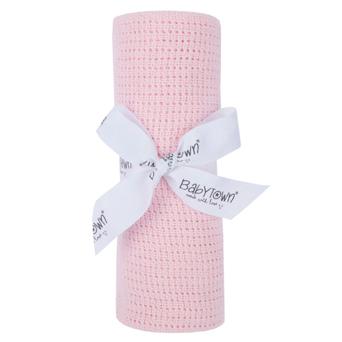 Pink 100% Cotton soft cellular baby blanket - Adorababy.co.uk