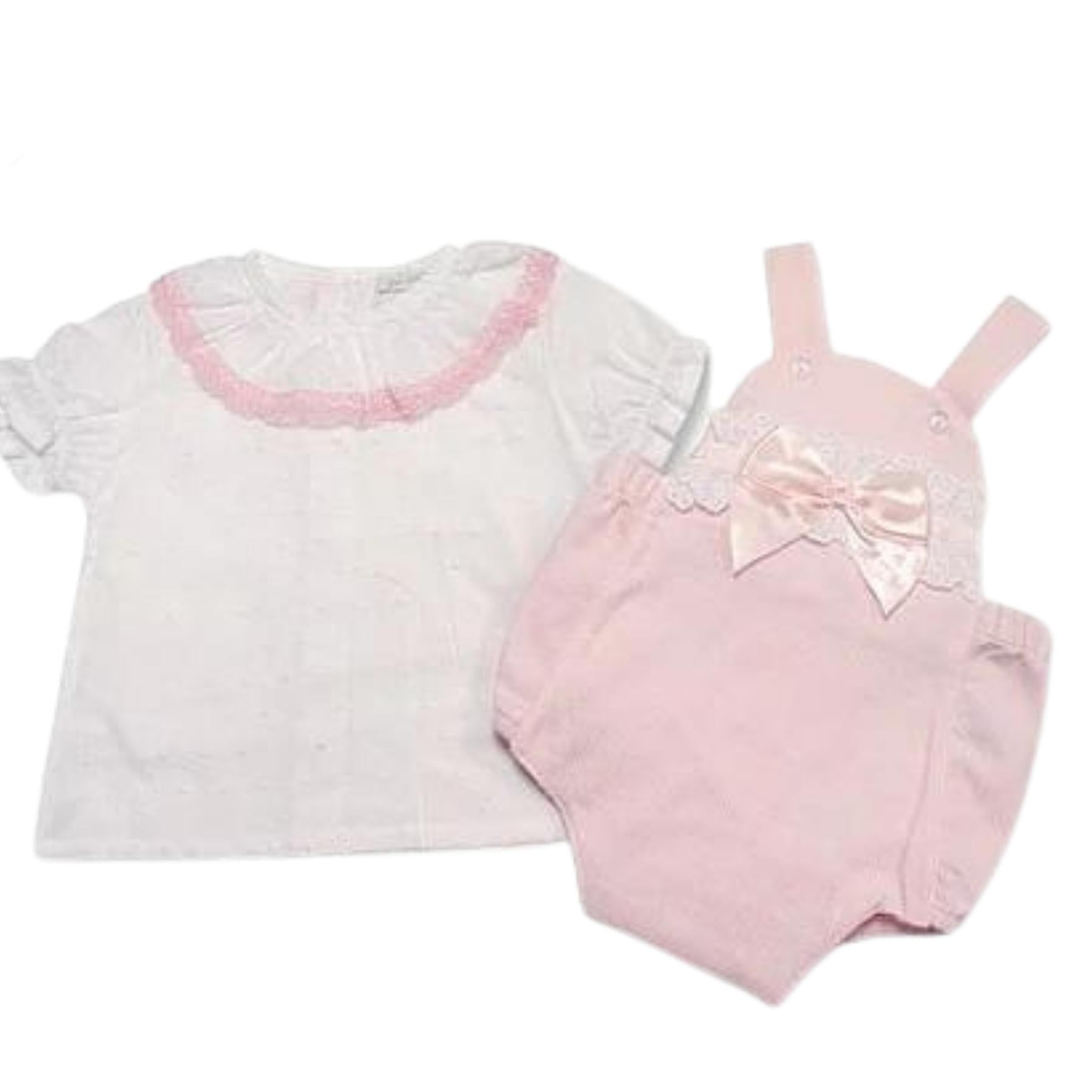 JUST FOR ME Baby Girls Pink & White Broderie Lace & Bow Set - The Baby Place | AdoraBaby.co.uk