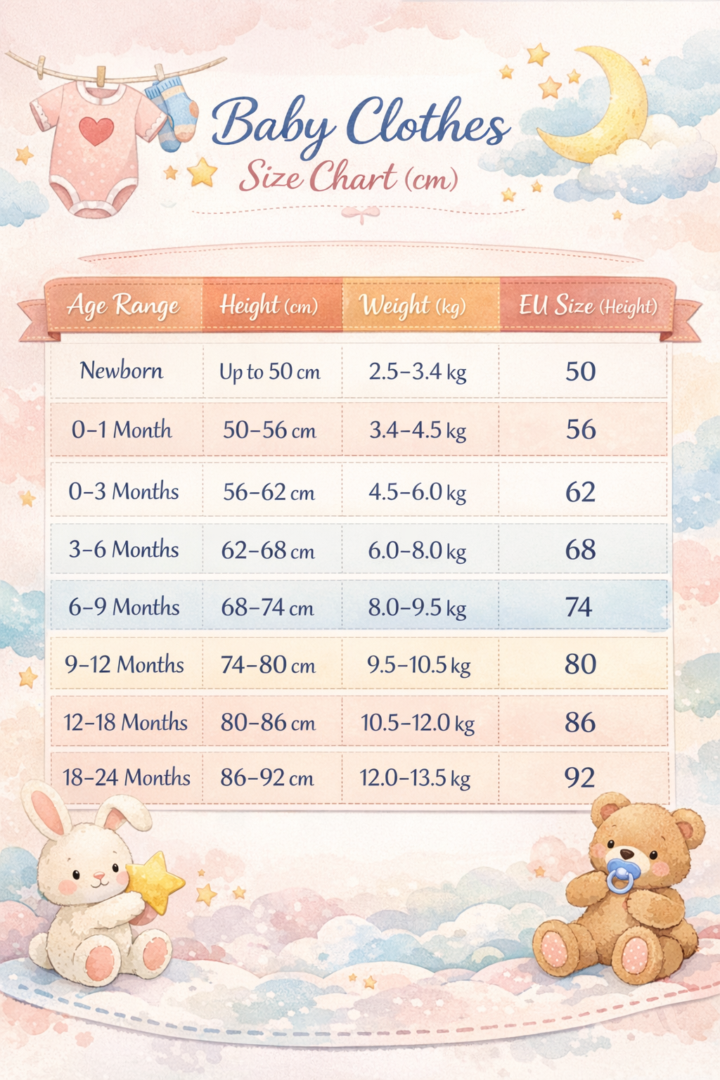Baby Clothing Size Chart | AdoraBaby