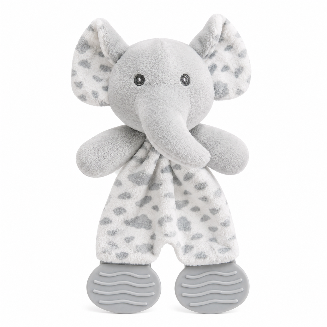 Plush elephant toy with gray and white pattern on a white background - Adorababy.co.uk