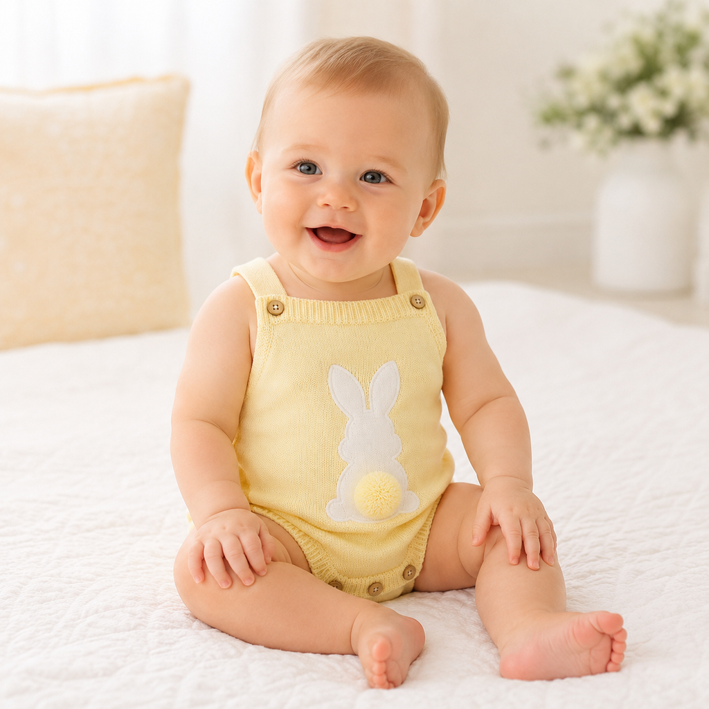 Lemon Bobtail Bunny Knit Baby Romper