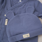 Home Grown Baby Dusky Blue Organic Cotton Ribbed 3 Piece Outfit