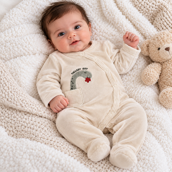 Baby Boys’ TALLEST BOY Cream Velour Romper