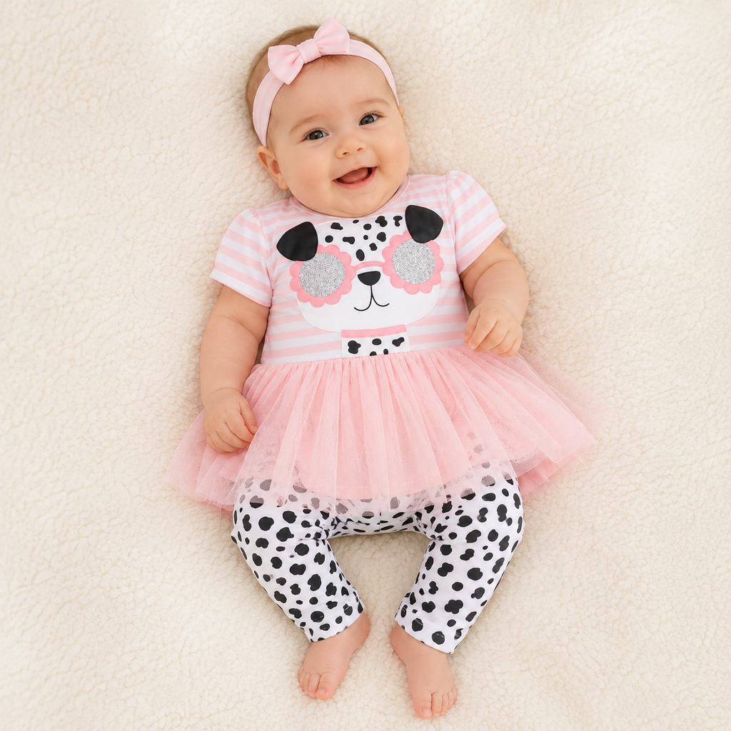 Baby Girls Pink Dalmatian Tutu Dress & Leggings Set
