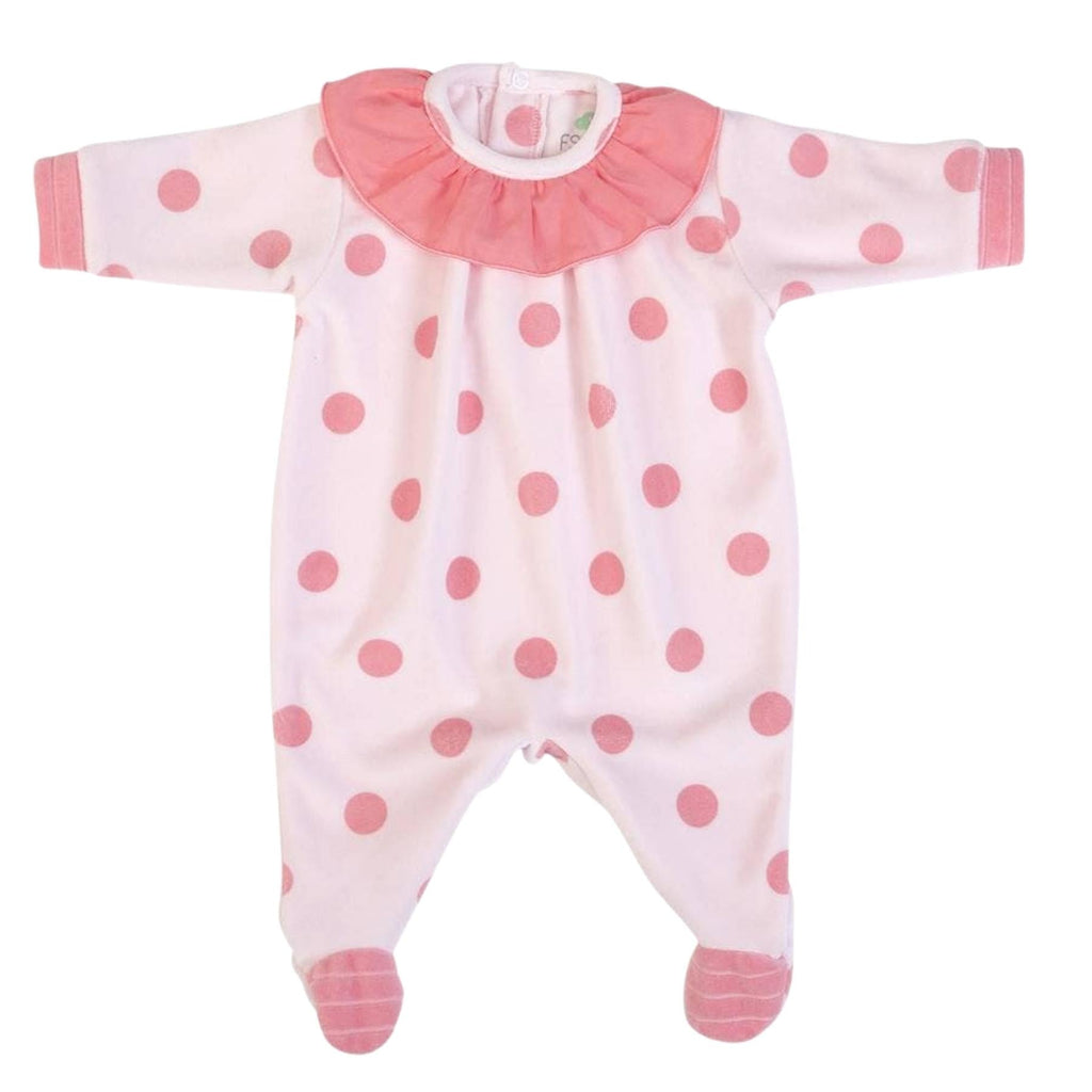 FS Baby - Luxury Velour Pink Polkadot Frilled Collar Babygrow -AdoraBaby