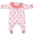 FS Baby - Luxury Velour Pink Polkadot Frilled Collar Babygrow -AdoraBaby