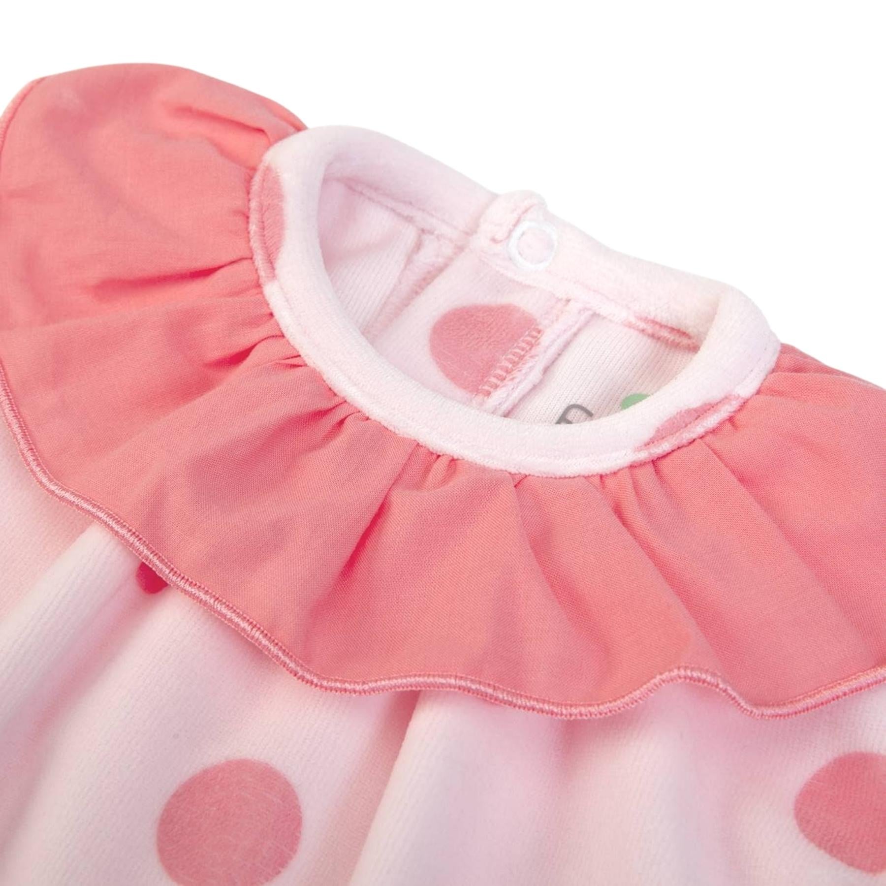 FS BABY FS Baby - Luxury Velour Pink Polkadot Frilled Collar Babygrow - The Baby Place