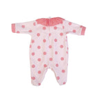 FS BABY FS Baby - Luxury Velour Pink Polkadot Frilled Collar Babygrow - The Baby Place