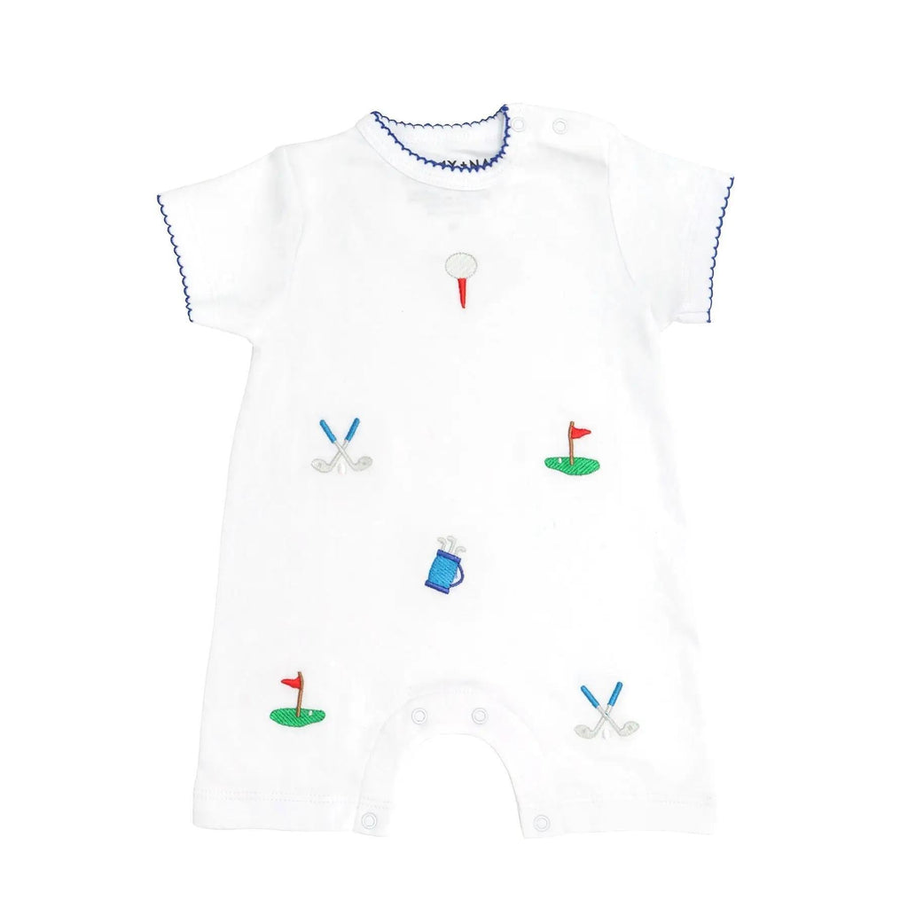 SAMMY + NAT White Pima Cotton Golf Embroidered Summer Romper - AdoraBaby.co.uk