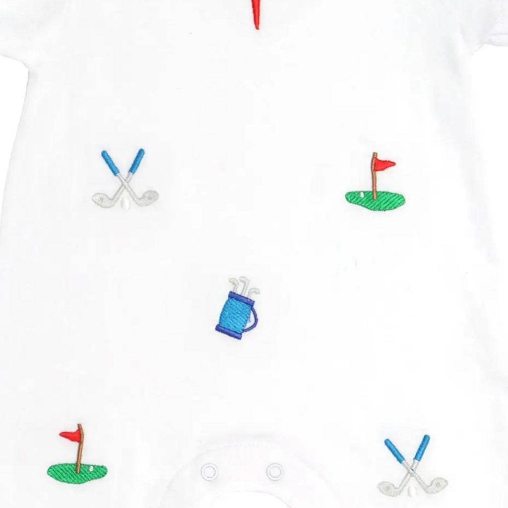SAMMY + NAT White Pima Cotton Golf Embroidered Summer Romper - AdoraBaby.co.uk
