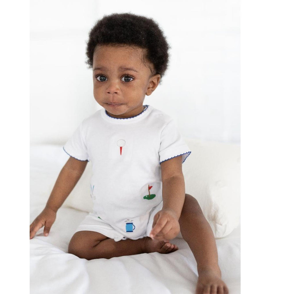 SAMMY + NAT White Pima Cotton Golf Embroidered Summer Romper - AdoraBaby.co.uk