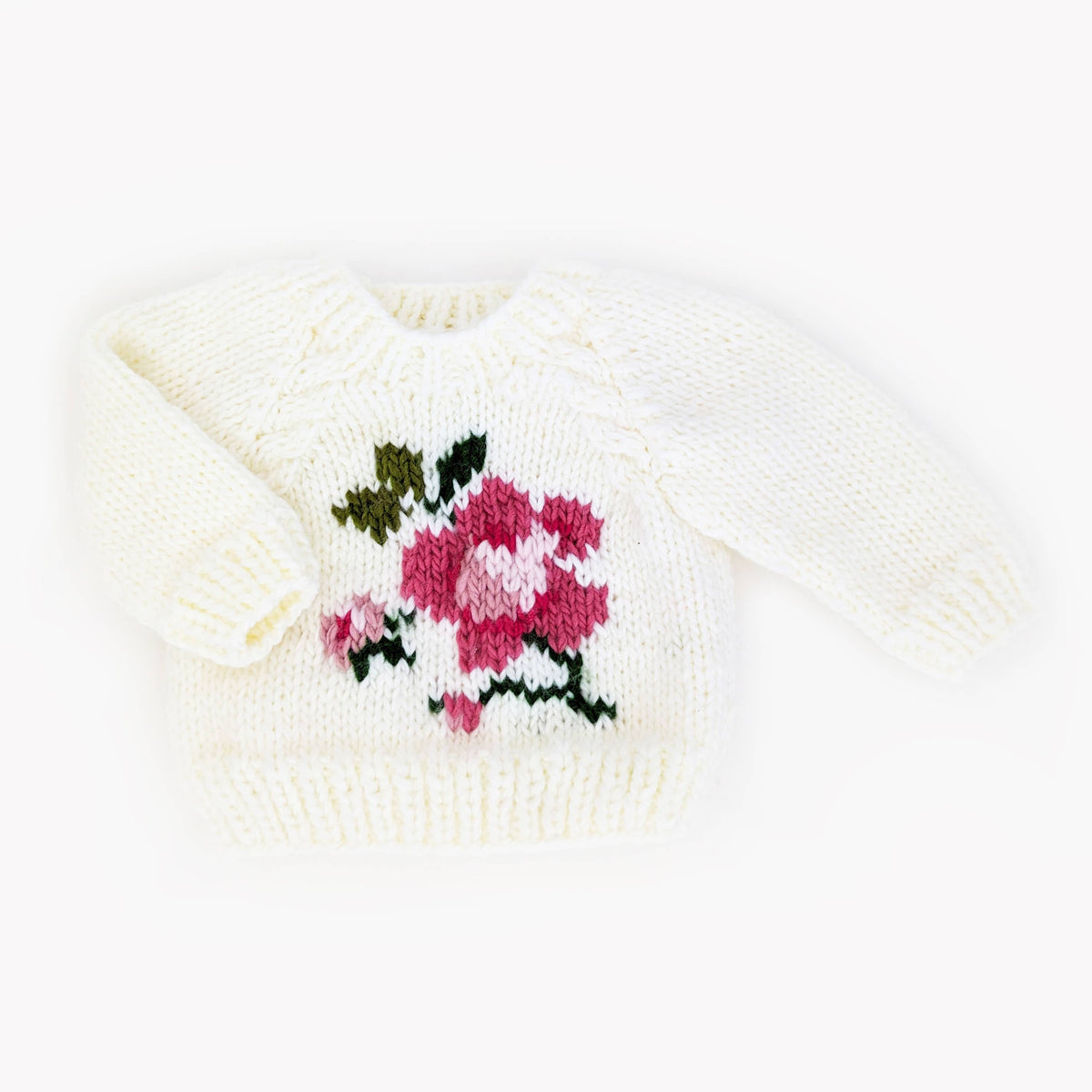 Huggalugs knitted baby sweater in cream with rose flower design - adorababy.co.uk