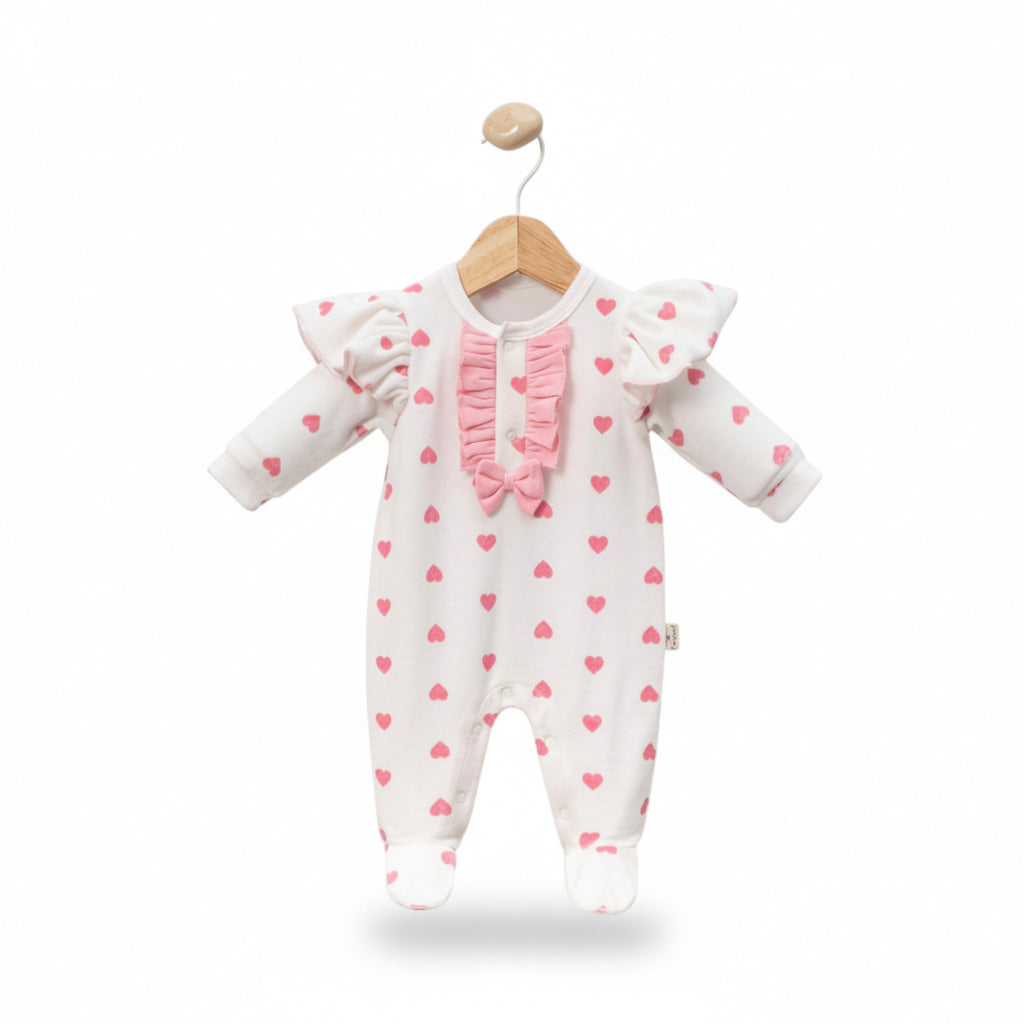 Baby Girls Pink Heart Velour All in One