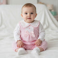 Pink & White Dogtooth Satin Bow Long Dungaree Set