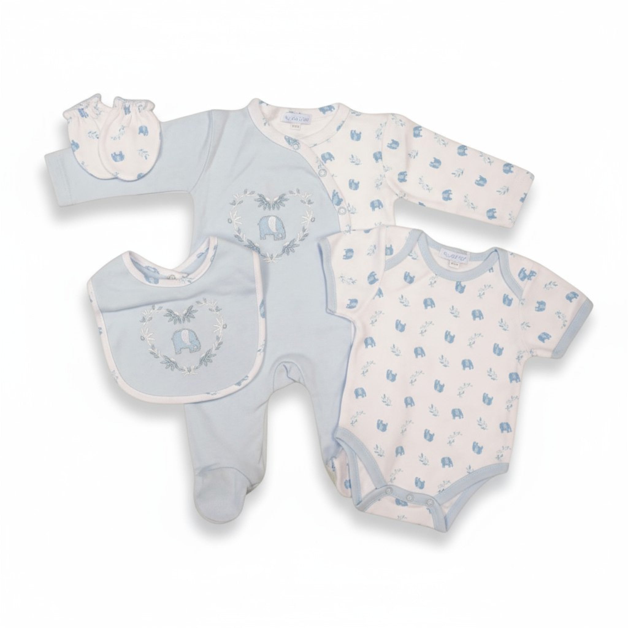 Adorable Elephant 4-Piece Newborn Gift Set – Bodysuit, Bib & Mitts - adorababy.co.uk