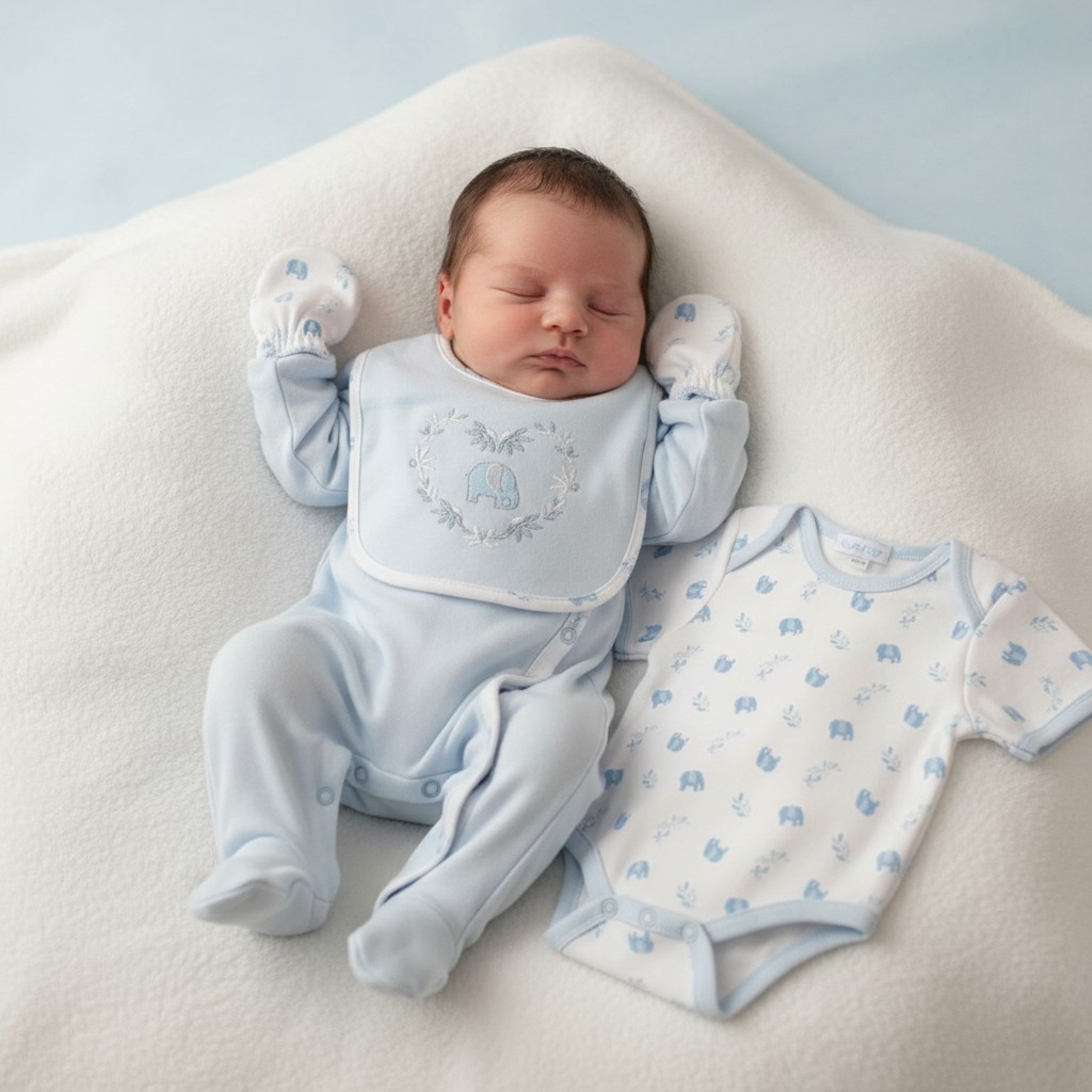 Adorable Elephant 4-Piece Newborn Gift Set – Bodysuit, Bib & Mitts - adorababy.co.uk
