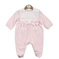 Pink & White Baby Girls All in One with Lace Bib & Bows - Age 6 months