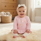 Baby Girls Quilted Ribbon Bow Dress, Legging & Headband Outfit