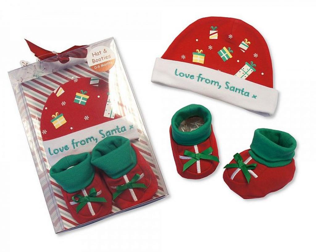 NURSERY TIME Love From Santa Baby Hat & Booties Gift Set - The Baby Place