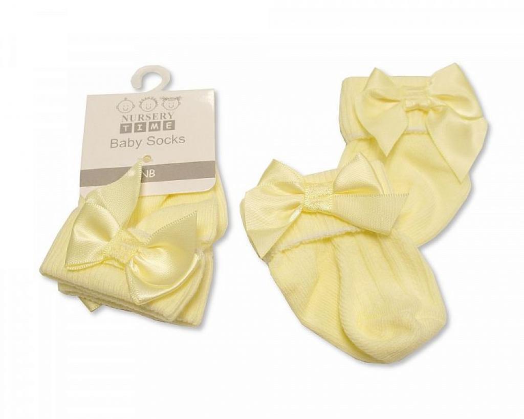 Lemon Yellow Satin Bow Baby Socks