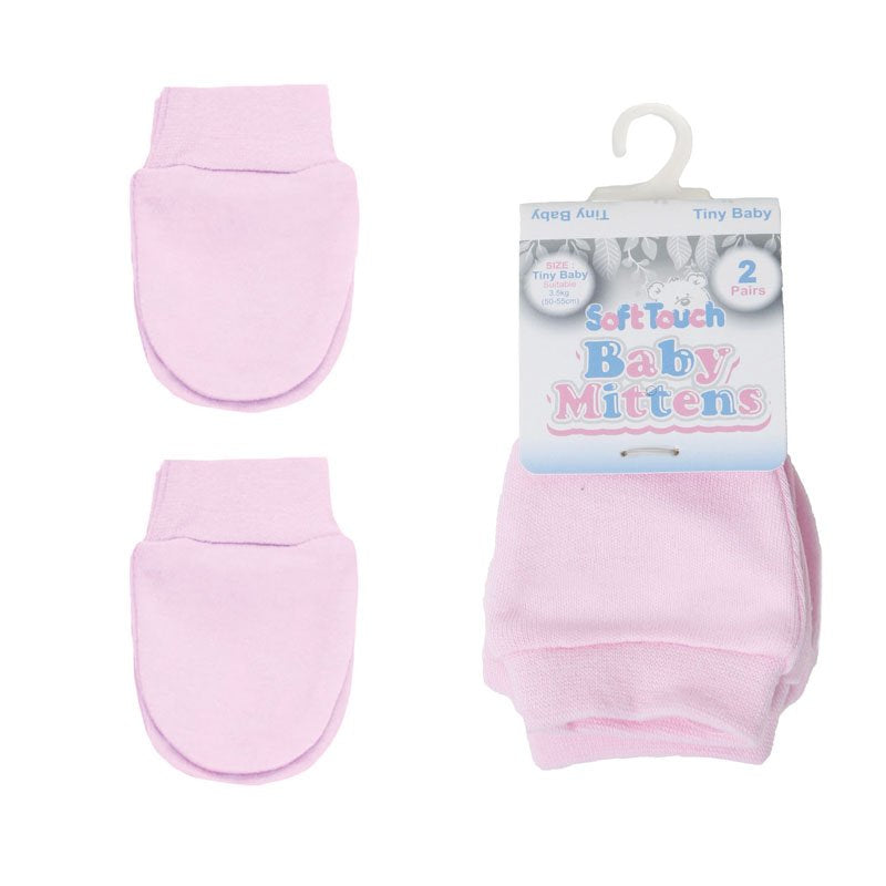 SOFT TOUCH Soft Touch Prem Pink Baby Scratch Mitts - 2 Pack - AdoraBaby.co.uk