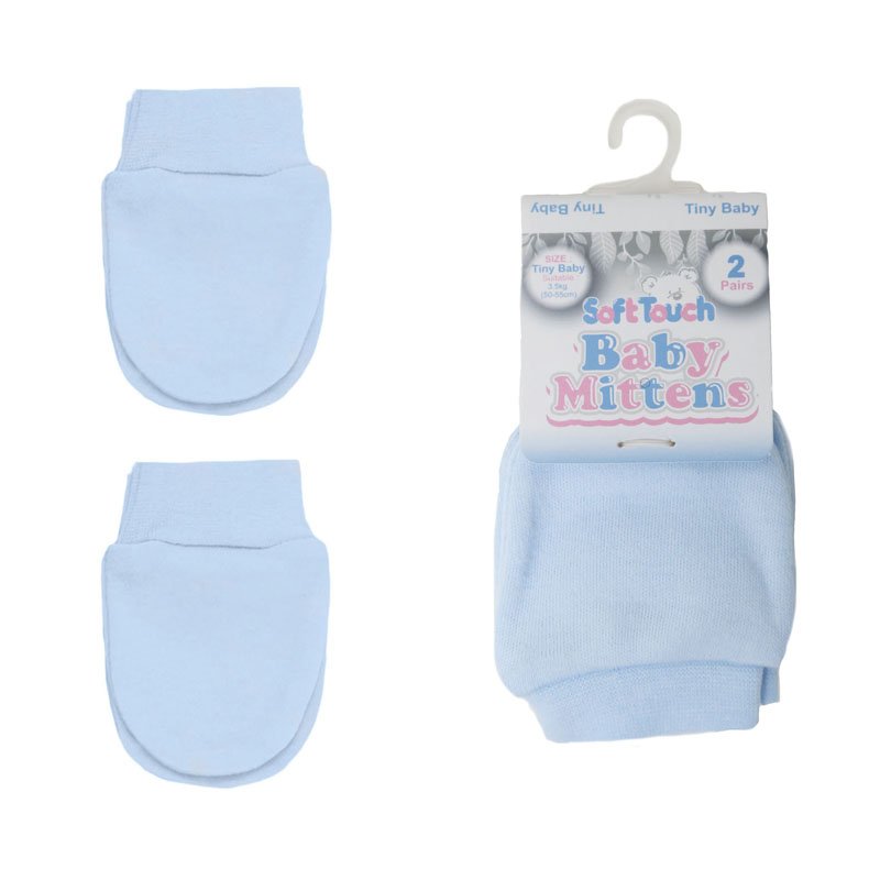 SOFT TOUCH Soft Touch Prem Blue Baby Scratch Mitts - 2 Pack - Adorababy.co.uk