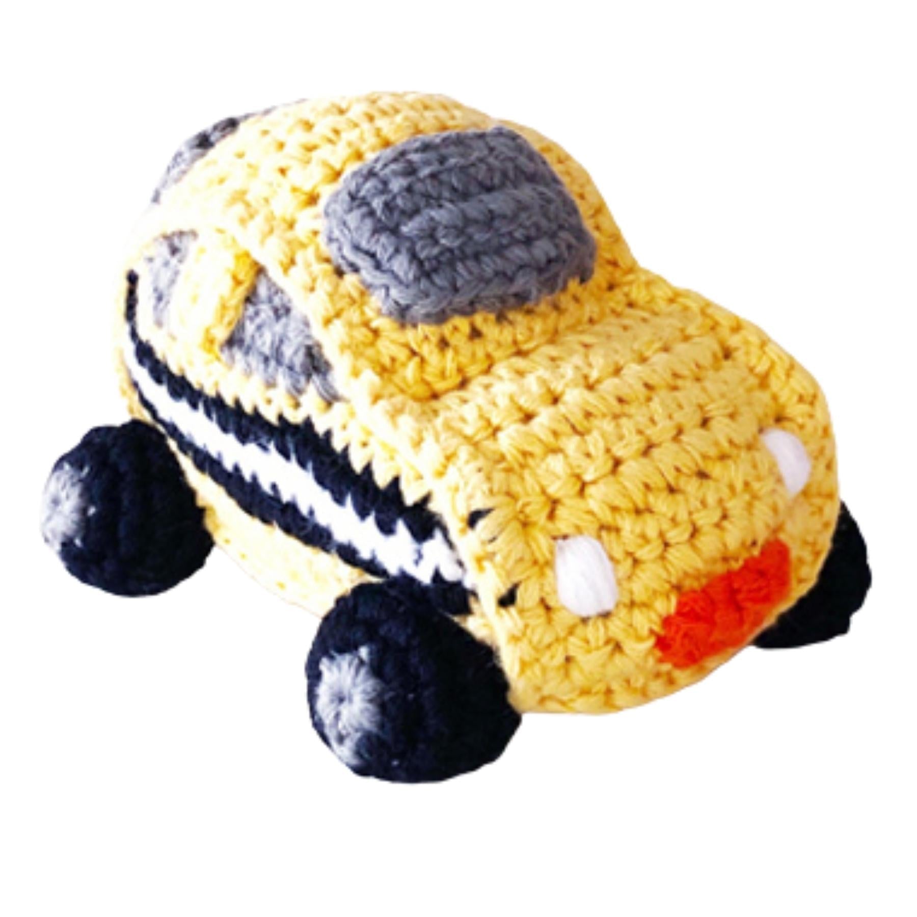 PEBBLE Pebble Fairtrade Knitted Yellow Taxi Baby Rattle - AdoraBaby.co.uk