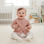 Baby Girls Dusky Pink Cardigan, Jam Pants, Tights & Headband Set