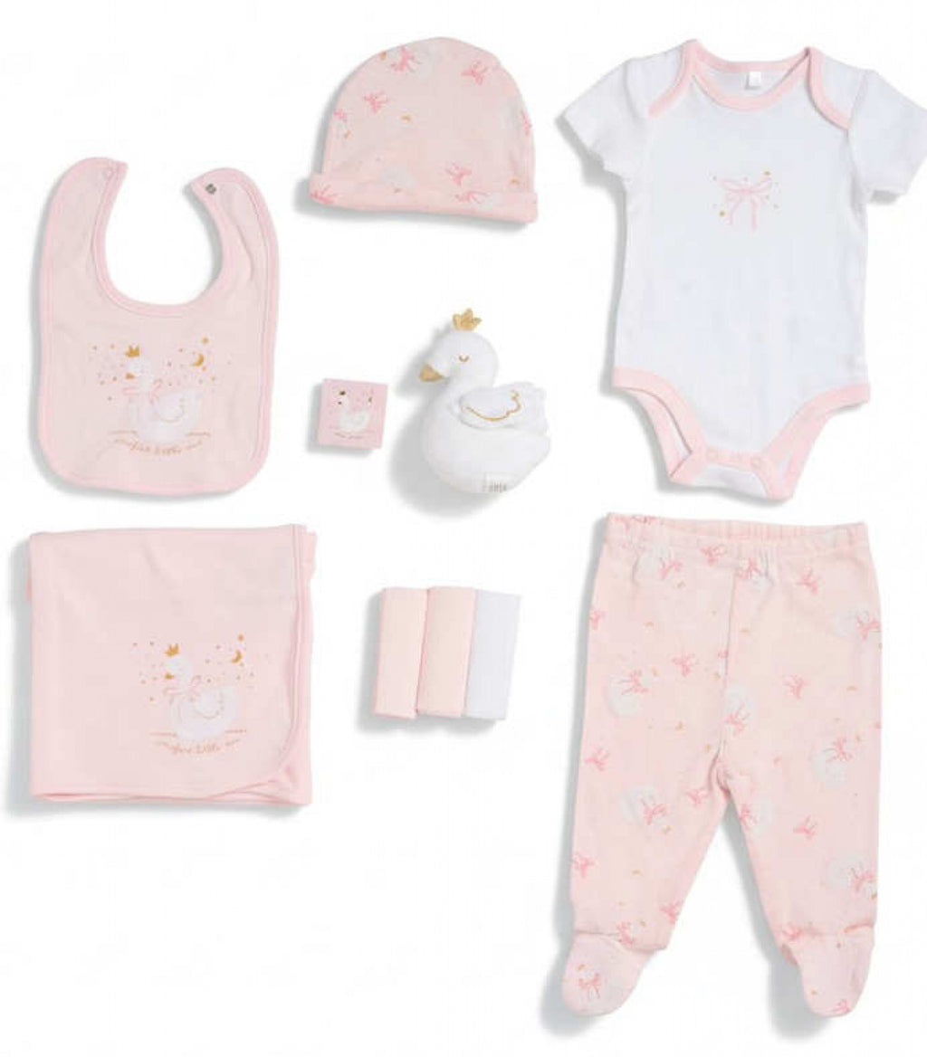 Baby Girls Pink & White Swan Princess 10 Piece Layette Gift Set