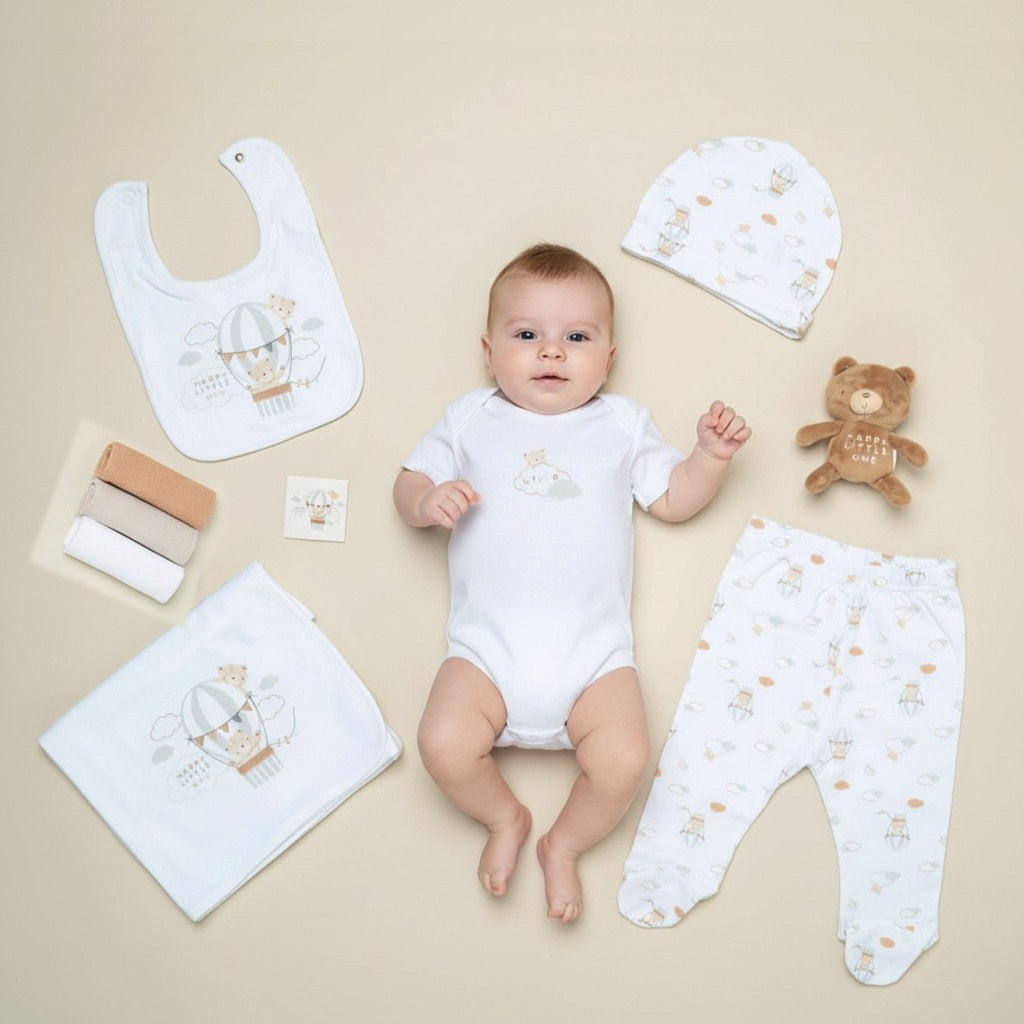 White Cotton 10 Piece Little Bear Baby Layette Gift Set