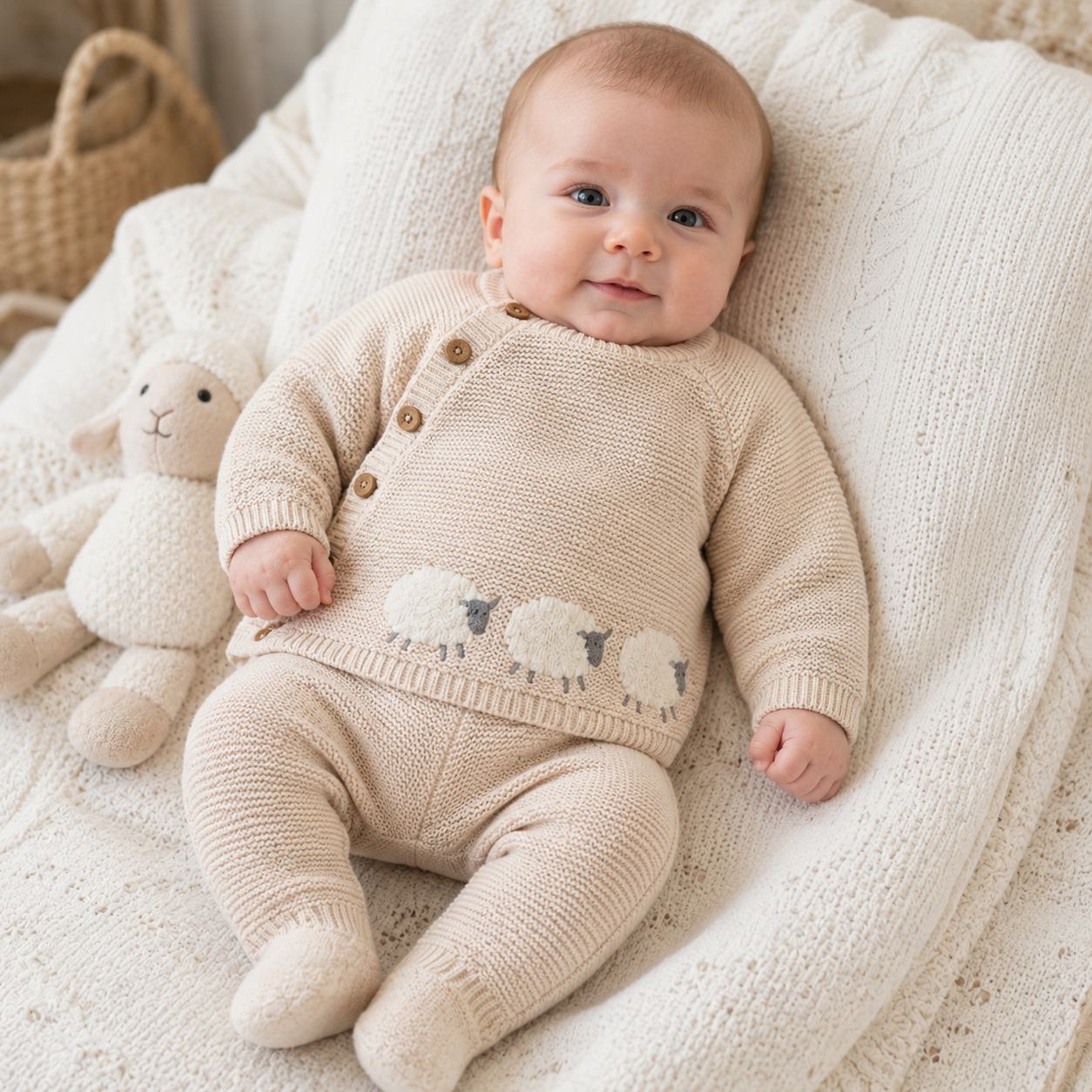 Baby Neutral Knitted Sheep Jumper & Leggings Set