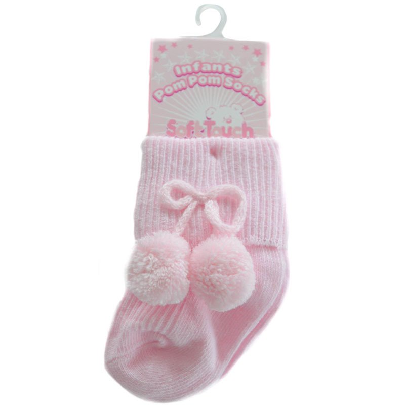 SOFT TOUCH Pink Pom Pom Baby Socks - The Baby Place \ Adorababy.co.uk