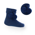 SOFT TOUCH Navy Blue Pom Pom Baby Socks - Adorababy.co.uk