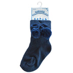 SOFT TOUCH Navy Blue Pom Pom Baby Socks - Adorababy.co.uk