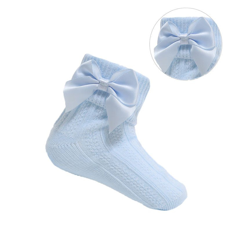 SOFT TOUCH Baby Blue Ribbed with Bow Baby Socks - Adorababy.co.uk