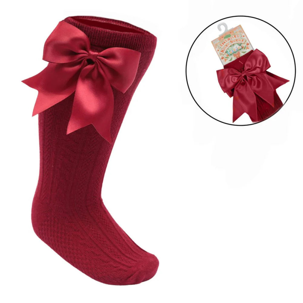 Burgundy Baby socks with satin bows - adorababy.co.uk