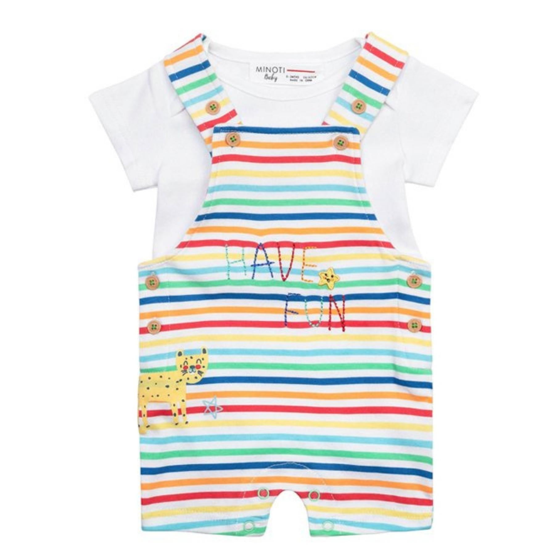 MINOTI Minoti Baby Summer Safari Stripes Dungaree & Bodysuit Set - AdoraBaby