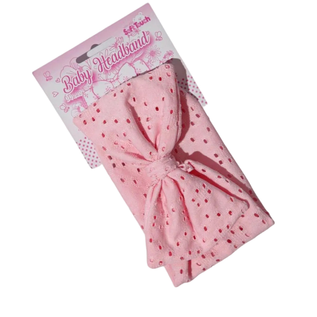 SOFT TOUCH Baby Girls Pink Large Bow Stretch Headband - The Baby Place
