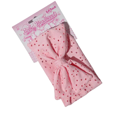 SOFT TOUCH Baby Girls Pink Large Bow Stretch Headband - The Baby Place