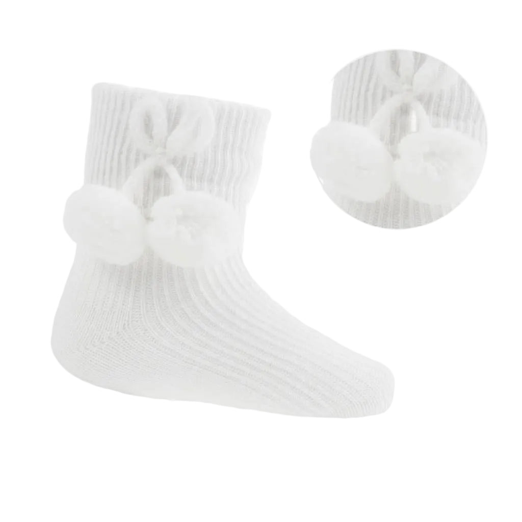 SOFT TOUCH White Pom Pom Baby Socks - Adoraaby.co.uk