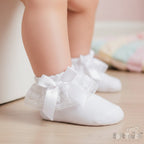 Baby Girls White & White Bow Organza Lace Bow Socks