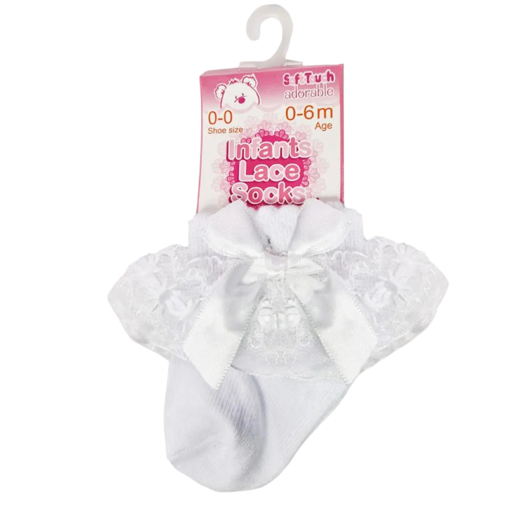 Baby Girls White & White Bow Organza Lace Bow Socks